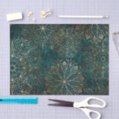 金ゴールドとエレガントティール(緑がかった色)グリーンフローラマンダラパターン 薄葉紙 (クラフト)