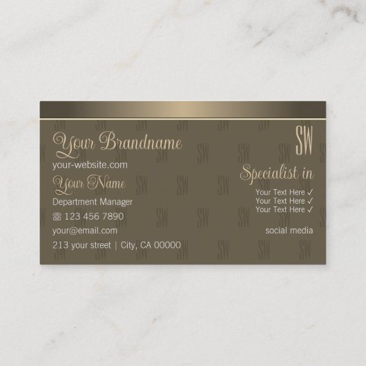 金ゴールドとエレガントブラウンとイニシャルプロフェッショナル 名刺 (裏面)