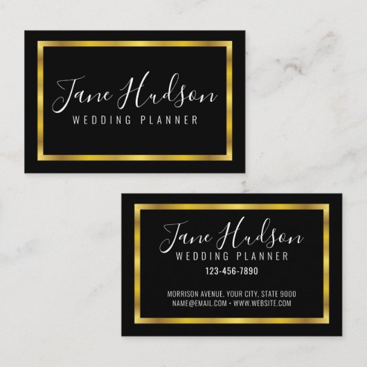 金ゴールドとエレガントブラックミニマリストのヨーロッパ人 名刺 (正面/裏面)