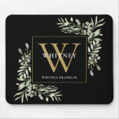 金ゴールドとエレガントブラックモノグラム緑フローラ マウスパッド (正面)