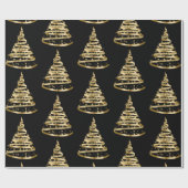 金ゴールドとエレガントブラックリボンツリークリスマス ラッピングペーパー (フラット)