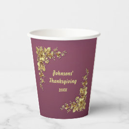 金ゴールドとエレガントブルゴーニュの感謝祭 紙コップ