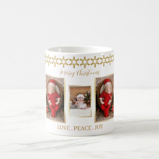 金ゴールドとエレガント白い写真コラージュのクリスマス コーヒーマグカップ (中央)