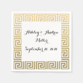 金ゴールドとエレガント白ギリシャ語鍵パターン スタンダードカクテルナプキン (正面)