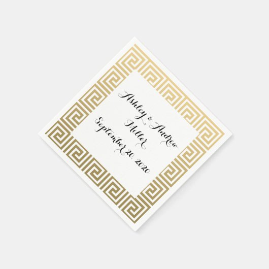 金ゴールドとエレガント白ギリシャ語鍵パターン スタンダードカクテルナプキン (角)