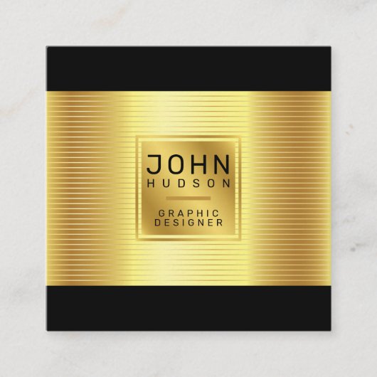 金ゴールドとエレガント金ゴールド・リンク付きブラック・ビジネス・カード スクエア名刺 (正面)