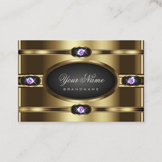 金ゴールドとエレガント黒と輝くラインストーン 名刺 (正面)