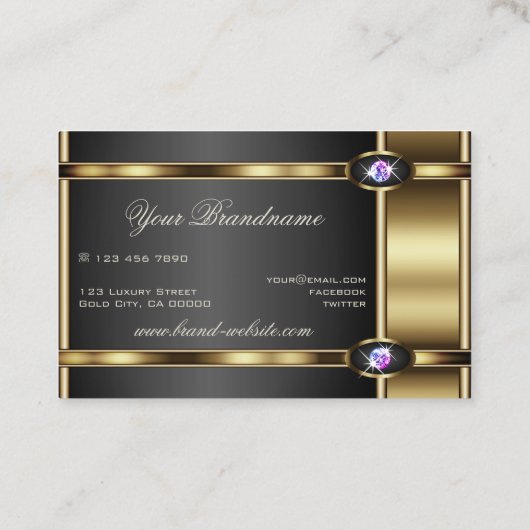 金ゴールドとエレガント黒と輝くラインストーン 名刺 (裏面)