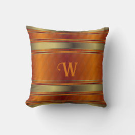 金ゴールドとオレンジの幾何学的ストライプモノグラムの クッション