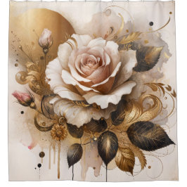 金ゴールドとカシミアバラ シャワーカーテン