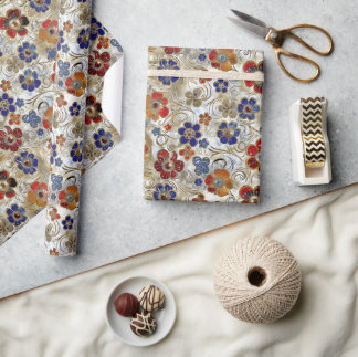 金ゴールドとカラーを使用した3Dメタルフローラはっきりした ラッピングペーパー