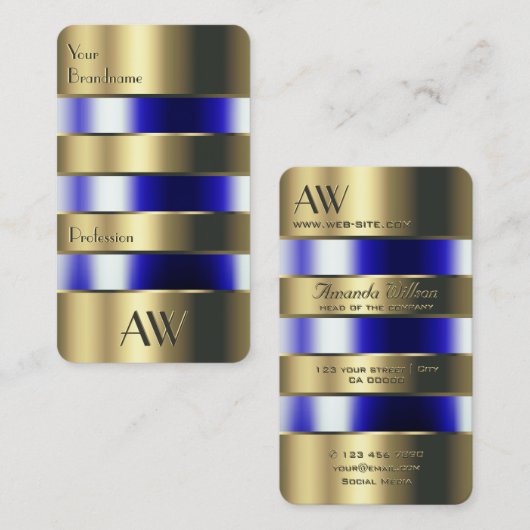 金ゴールドとガラスが青い液体をイニシャルで見る 名刺 (正面/裏面)