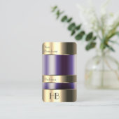 金ゴールドとガラス缶パープル液体モノグラム品質 名刺 (スタンド正面)