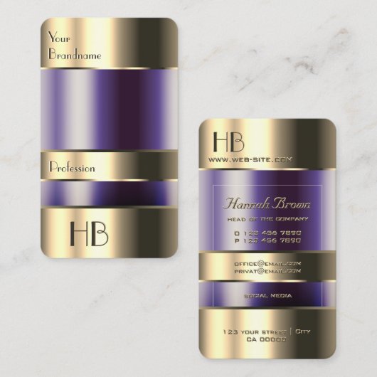 金ゴールドとガラス缶パープル液体モノグラム品質 名刺 (正面/裏面)