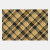 金ゴールドとクリスマス文字付きブラックプレイド ラッピングペーパーシート (正面3)