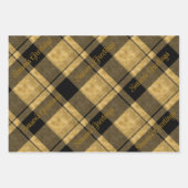 金ゴールドとクリスマス文字付きブラックプレイド ラッピングペーパーシート (正面2)