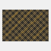 金ゴールドとクリスマス文字付きブラックプレイド ラッピングペーパーシート (正面3)