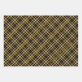 金ゴールドとクリスマス文字付きブラックプレイド ラッピングペーパーシート (正面2)