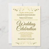 金ゴールドとクリーエレガントムフィリシンプルグ結婚リー 招待状 (正面)