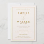 金ゴールドとクリームストライプ結婚式招待状 招待状 (正面)