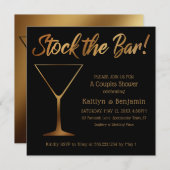 金ゴールドとグラデーションブラックカップルがバーシャワーをストック 招待状 (正面/裏面)