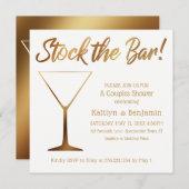 金ゴールドとグラデーションホワイトカップルがバーシャワーをストック 招待状 (正面/裏面)