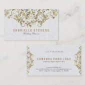 金ゴールドとグリッターのフローラレースの上の白 名刺 (正面/裏面)