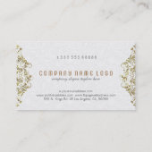 金ゴールドとグリッターのフローラレースの上の白 名刺 (裏面)