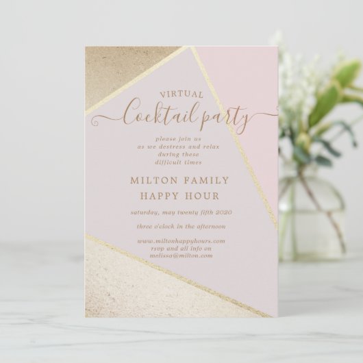 金ゴールドとグリッターホイフェイクル仮想カクテルパーティー 招待状 (スタンド正面)