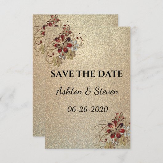 金ゴールドとグリッター日付の保存 セーブザデート (正面/裏面)