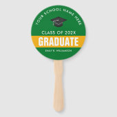 金ゴールドとグリーンのパーソナライズされた卒業式ハンドファン ハンドファン (正面)