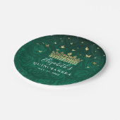 金ゴールドとグリーンキンセアニェラ誕生日パーティーテンプレート ペーパープレート (アングル)