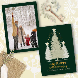 金ゴールドとグリーンクリスマスツリーと星の写真 シーズンカード