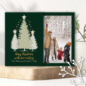 金ゴールドとグリーンクリスマスツリーと星の写真 シーズンカード