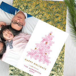 金ゴールドとグリーンクリスマスパインの針のフォトバック 箔シーズンカード