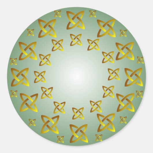 金ゴールドとグリーンケルト結び目模様パターン丸ステッカー ラウンドシール (正面)