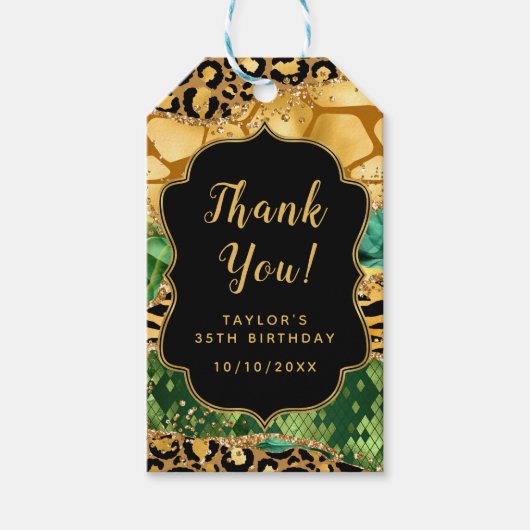 金ゴールドとグリーンサファリゲート誕生日ありがとう ギフトタグ (正面)