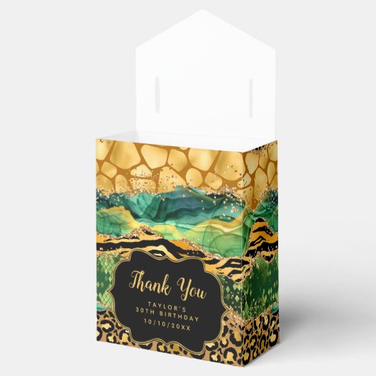 金ゴールドとグリーンサファリゲート誕生日ありがとう フェイバーボックス (オープン)