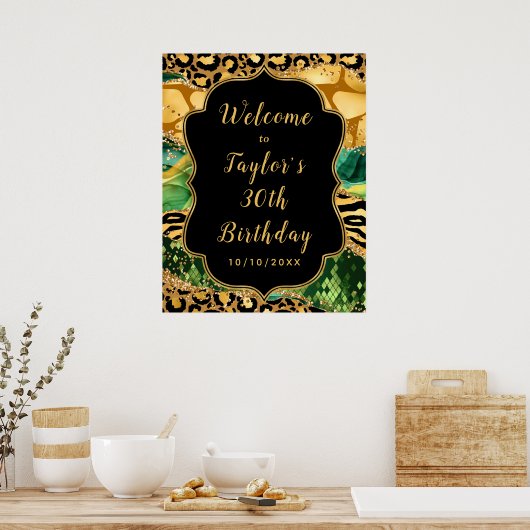 金ゴールドとグリーンサファリゲート誕生日へようこそ ポスター (キッチン)