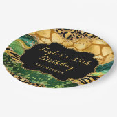 金ゴールドとグリーンサファリゲート誕生日 ペーパープレート (アングル)