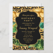 金ゴールドとグリーンサファリゲート誕生日 招待状 (正面)