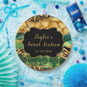 金ゴールドとグリーンサファリゲートSweet sixteen ペーパープレート (パーティー)