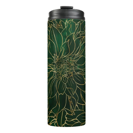 金ゴールドとグリーンダリアの花 タンブラー (正面)