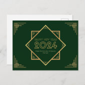 金ゴールドとグリーンハッピーニューイヤー2024 ポストカード (正面/裏面)