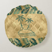金ゴールドとグリーンパームツリー ラウンドクッション (裏面)