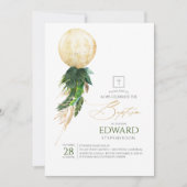 金ゴールドとグリーンパーム葉ズバプテスマ 招待状 (正面)