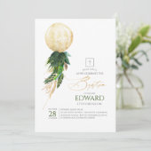 金ゴールドとグリーンパーム葉ズバプテスマ 招待状 (スタンド正面)