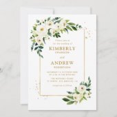 金ゴールドとグリーンフローラ結婚式招待状 招待状 (正面)