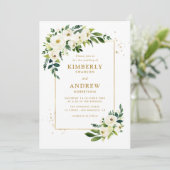 金ゴールドとグリーンフローラ結婚式招待状 招待状 (スタンド正面)