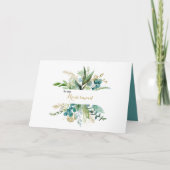 金ゴールドとグリーンユーカリの花嫁介添人ありがとう サンキューカード (正面)